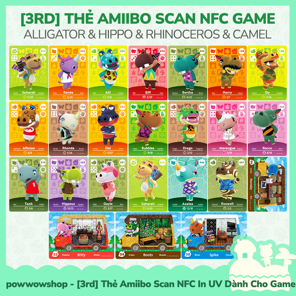 [ คลังสินค ้ าพร ้ อม VN - Express ] 3rd Amiibo Scan NFC Alligator &amp; Hippo &amp; Rhinoceros &amp; Camel Game Animal Crossing Nintendo Switch
