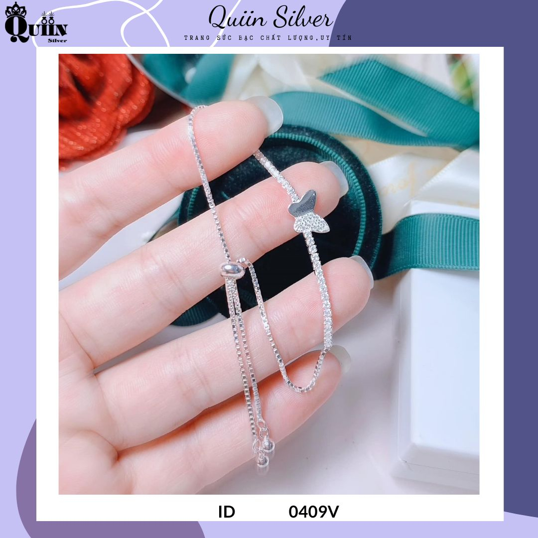สร้อยข้อมือเงิน/สร้อยข้อมือ, S925 Quiin เงิน - สร้อยข้อมือเชือกผีเสื้อสําหรับผู้หญิง 0409V