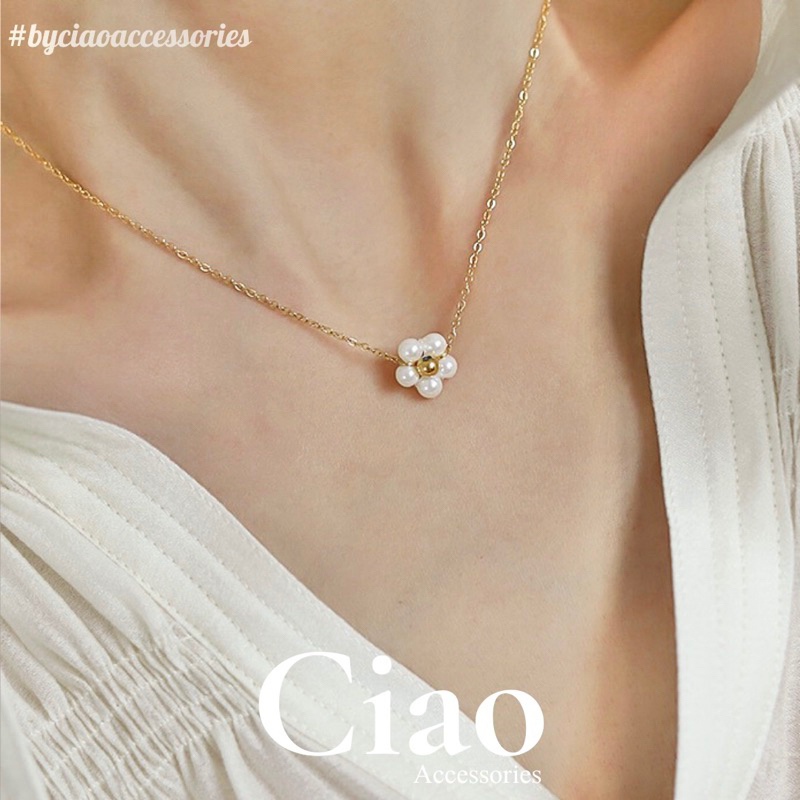 Xini Ciao สร้อยคอ/สร้อยคอไทเทเนียมลายดอกไม้น่ารัก