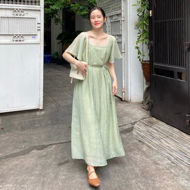 NABI - เดรสไหมพรมย่นแขนกว้าง - osu