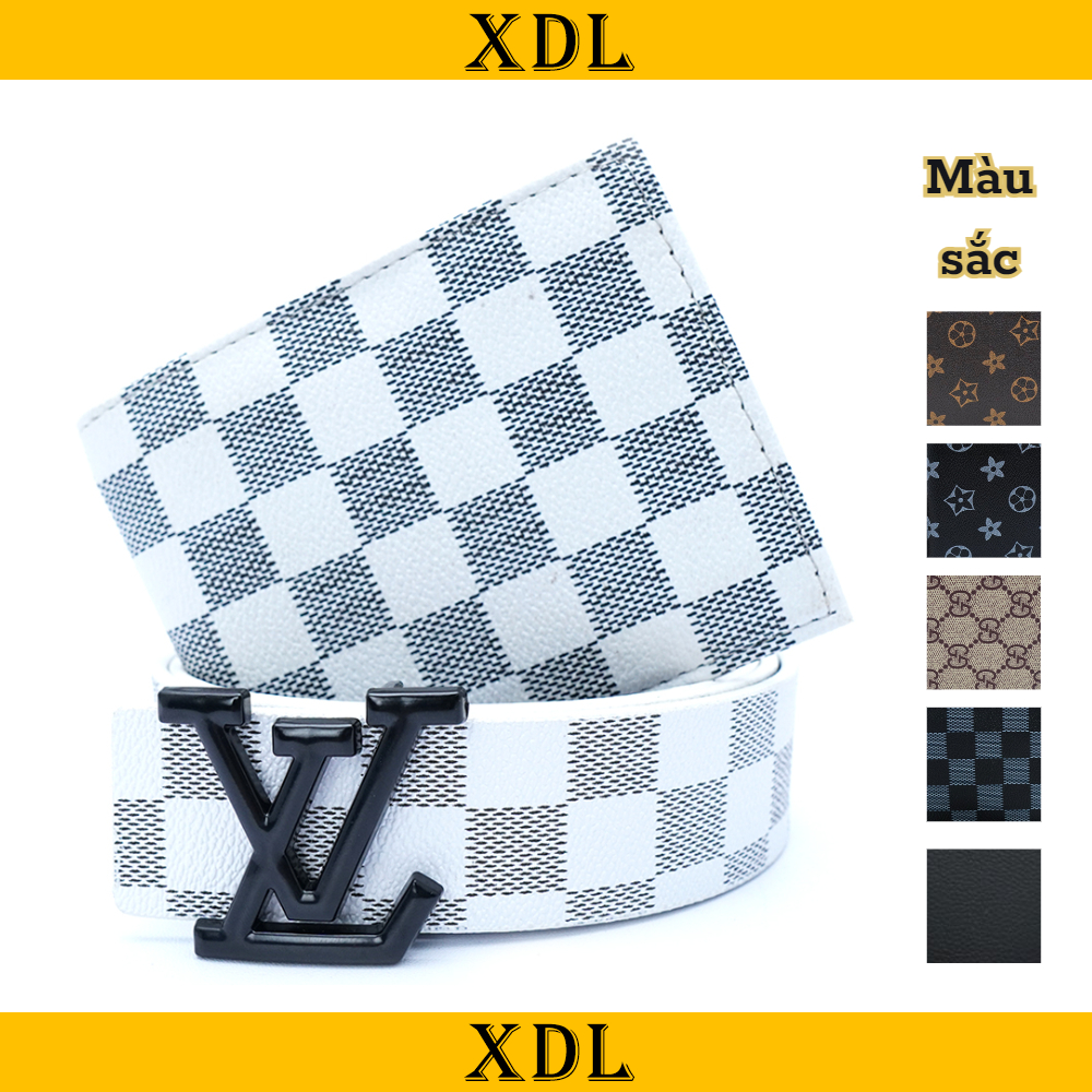 Combo Men 's Pu leather checkered wallet, multi-color checkered lv belt CBN5 หัวเข ็ มขัดเหล ็ กสีดํา