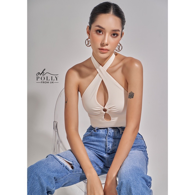 Oh Polly - เสื้อครอปเซ็กซี่เย้ายวน เสื้อครอปผู้หญิงมีระดับมีคัตเอาท์หน้าอกและคล้องคอ