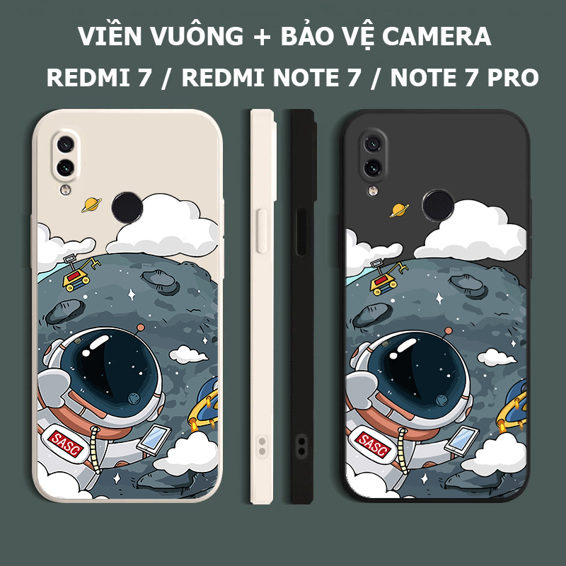 Xiaomi Redmi 7 Case, Redmi Note 7 / Redmi Note 7 Pro Case พร ้ อมนักบินอวกาศพิมพ ์ พร ้ อมขอบสี ่ เหลี ่ ยมพร ้ อมการป ้ องกันกล ้ อง