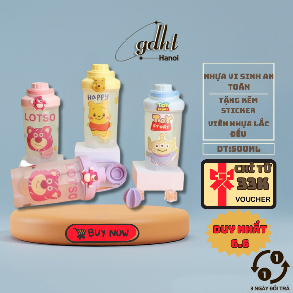 ขวดน้ํา WHEY Shaker Bottle 500ML Strawberry Bear Bottle TOY STORY LOTSO BEAR POOH BEAR พร้อมสติ๊กเกอ