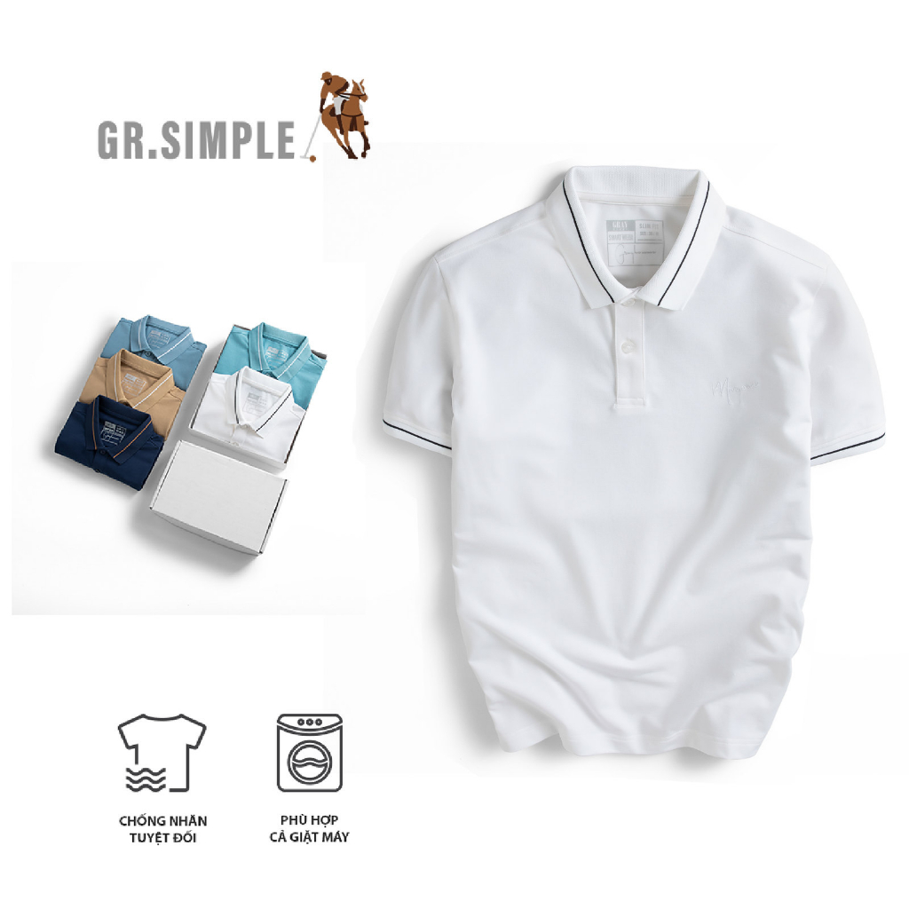 GRSIMPLE เสื้อโปโลคอปกผู้ชายพร้อมสายคล้องคอวัยรุ่นแบบไดนามิก (TPM3015)
