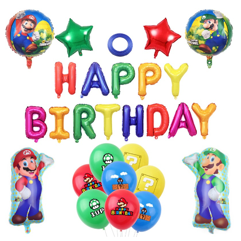 Super Mario Bros การ ์ ตูนอลูมิเนียม Bubbles การ ์ ตูนน ่ ารักสีเขียวสีแดงการ ์ ตูน Theme Party ตกแต ่ งสําหรับเด ็ ก 001336
