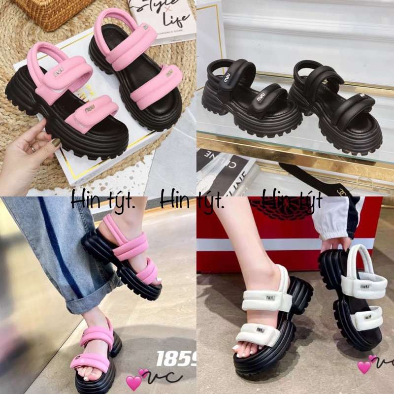 Miu miu รองเท้าแตะพอง 2 สาย พื้นลิ่ม fullbox