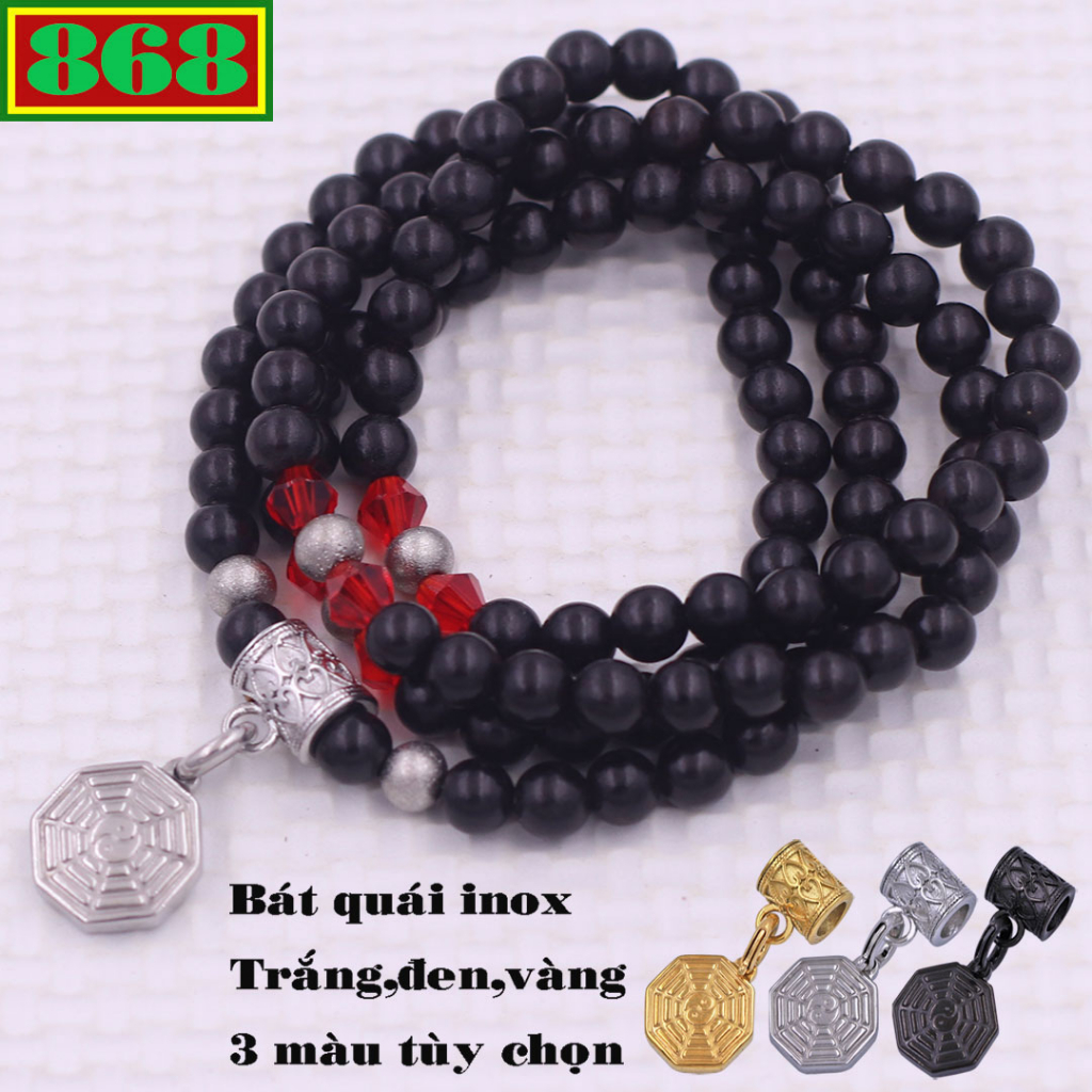 สแตนเลส bagua charm ebony 108 ลูกปัดสร้อยคอ-6 มม., 8 มม., สร้อยคอพระรับสมัคร