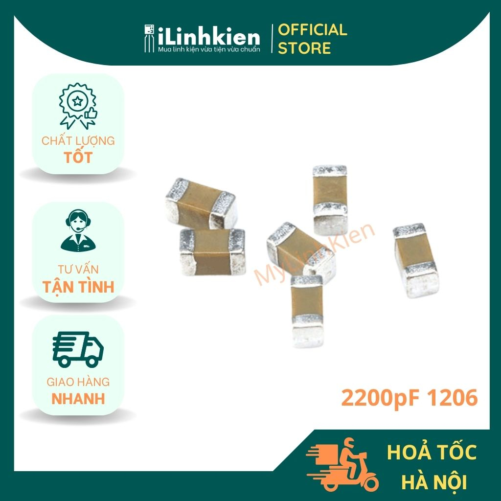 คุณภาพสูง 1206 222-2.2nF 0.0022uF 2200pF 50V ตัวเก็บประจุแบบแปะ (สาย 10)