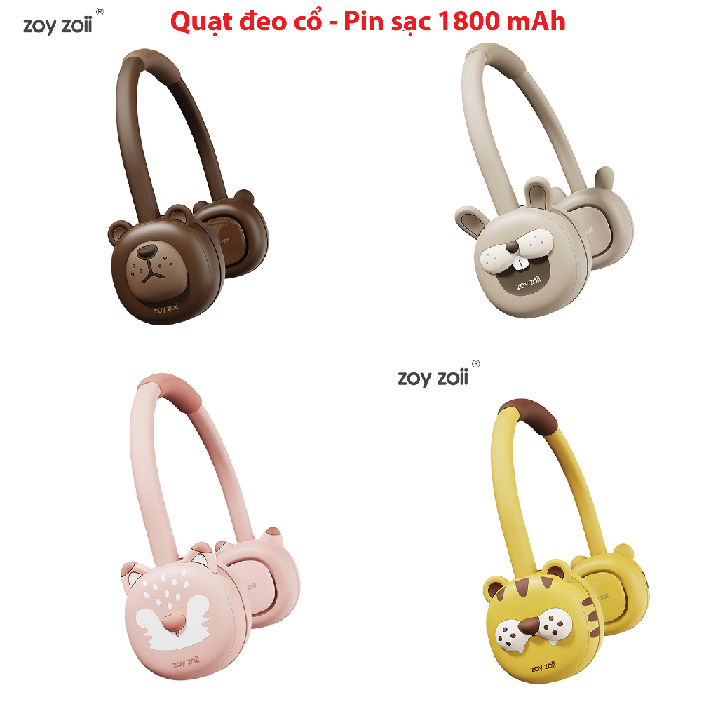 HCM - พัดลมคล้องคอเด็ก Zoy Zoi F18 - ความจุแบตเตอรี่ 1800 mHa - พอร์ตชาร์จ Type C - ความเย็น 3 ระดับ