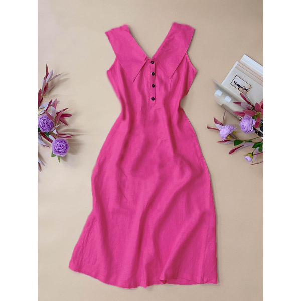 ชุดเดรสผ้าลินินแขนกุดดีไซน์ล่าสุดของ Mevi ฤดูร้อนนี้_V1072