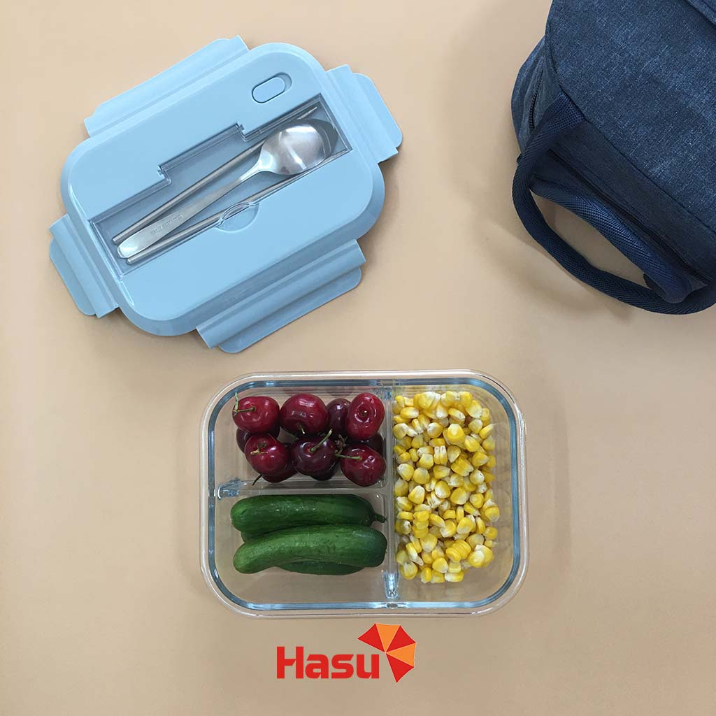 Hadigo NB02 กล่องข้าวสํานักงานแก้วพร้อมช่องใส่ของตัวเลือกของคุณ