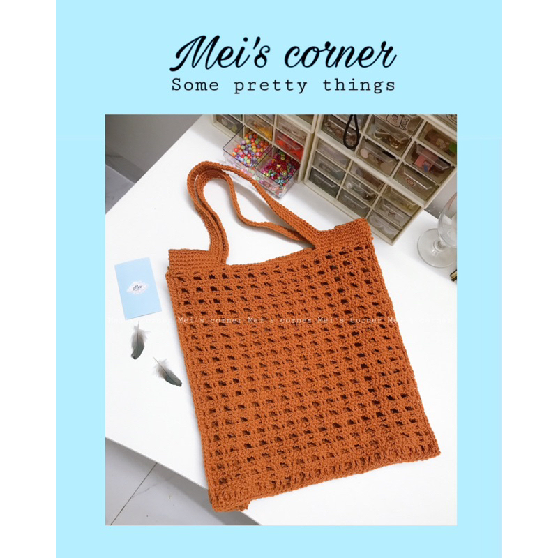 HAND-CROOKED COTTON FIBER MESH TOTE BAG - ขนาดใหญ่ HANDMADE MESH BAG