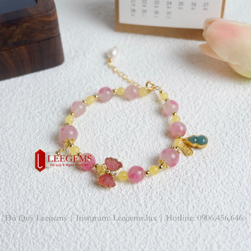 [ดีไซน์พิเศษ] กําไลหิน Tuong Vi ผสมเครื่องรางหิน Pearl and Tourmaline สําหรับผู้หญิงที่มีองค์ประกอบ 