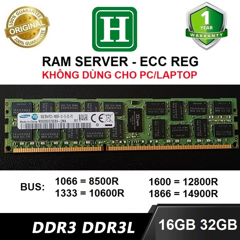Ram server ECC REG 32gb, 16gb DDR3 bus 1866, 1600, 1333 สินค้าถอดประกอบแท้ 12 เดือน