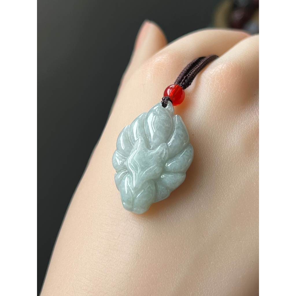 [ภาพถ่ายจริง] หยกรักนําโชคจิ้งจอกเก้าหาง Ja.de A 31x21x7mm