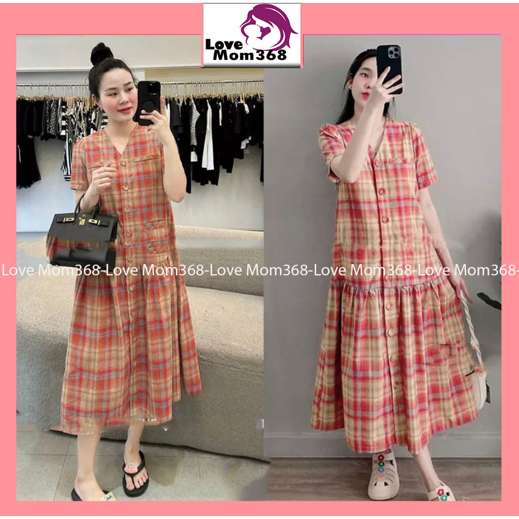 Pretty BabyDoll Checkered Gown Dresses ฤดูร้อนน่ารักแขนสั้นคอเต่าออกแบบ HN381 BAU STORE 1993