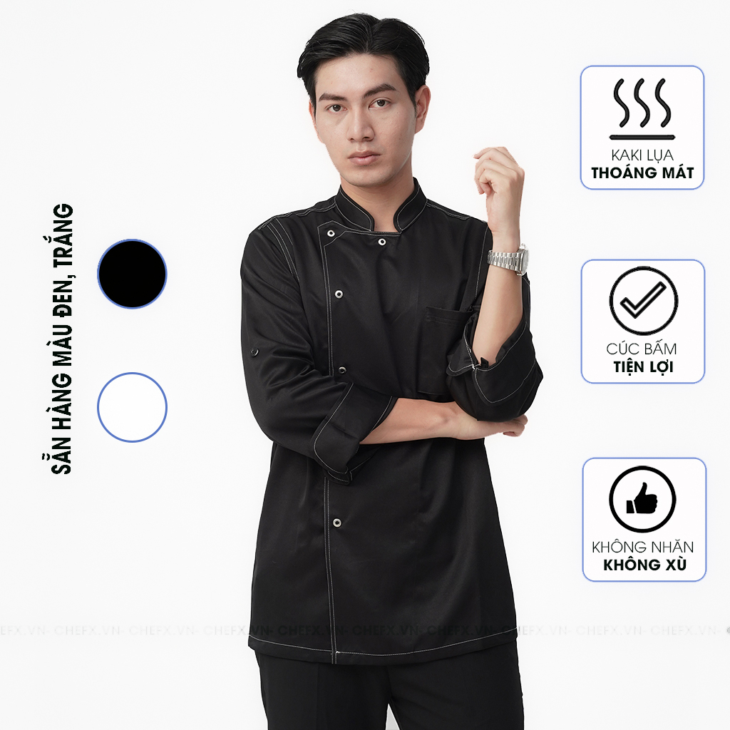 [TD02] เสื้อเชิ้ตครัวกระดุมแขนยาว ชุดครัวคอปก ผ้านุ่ม - CHEF X Kitchen Uniform