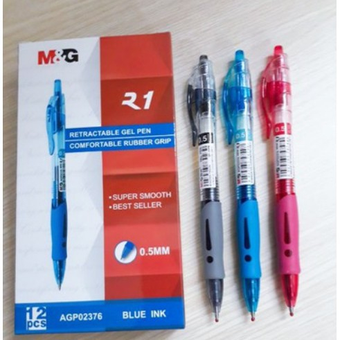 ปากกาเจลกด M&G R1 AGP02376 Super Quiet 0.5mm Nib - M&G R1 Press Pen 0.5mm Liquid Ink (น้ําเงิน/แดง/ด