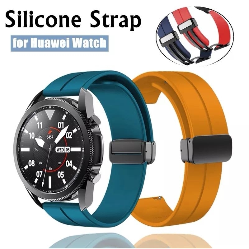 [ สําหรับ GT3 ] SILVER สายซิลิโคนหัวเข็มขัดแม่เหล็กสําหรับนาฬิกา Huawei GT3 42 มม. และ Huawei GT3 46