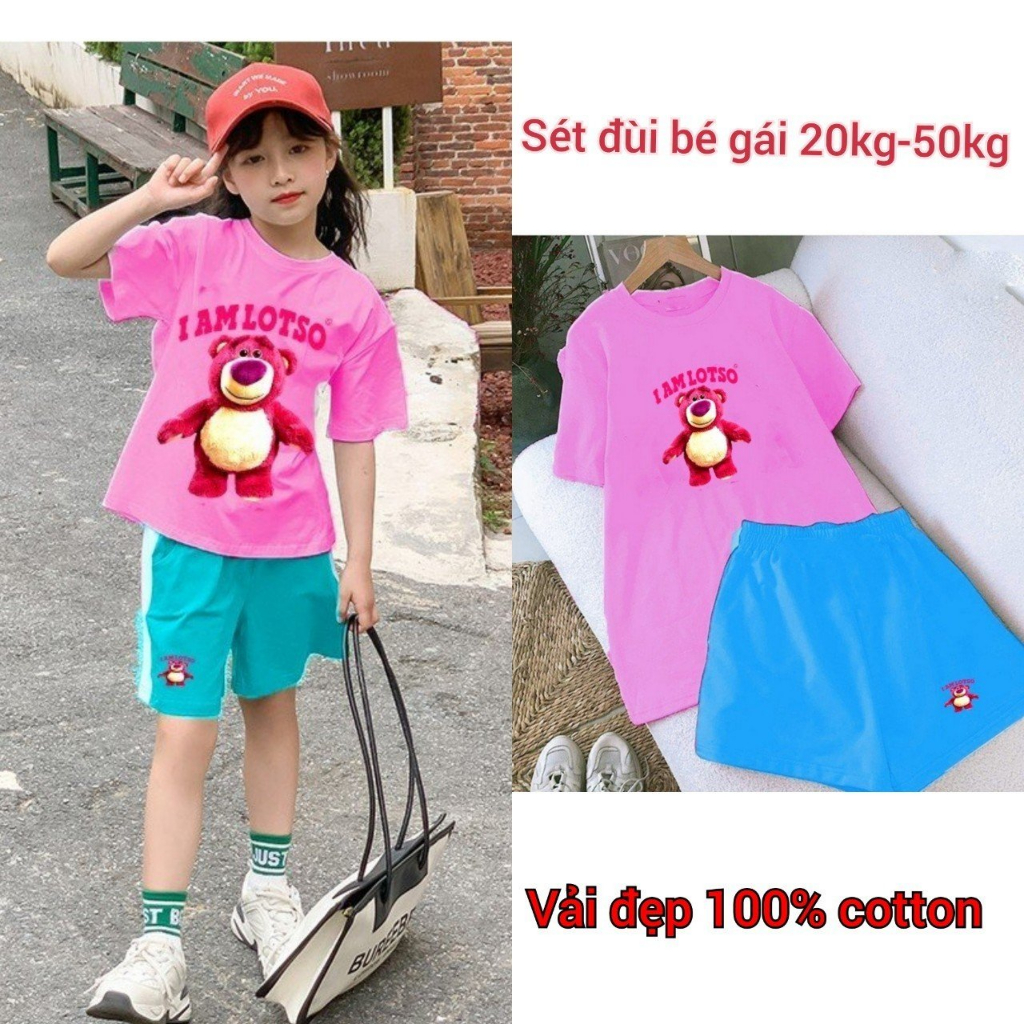 เสื้อผ้าเด็กผู้หญิง 25kg 30kg 35kg 40kg 45kg 50kg LOTSO BEAR คอตตอนนุ่ม 100% สีสวยสําหรับเด็กอายุ 4 