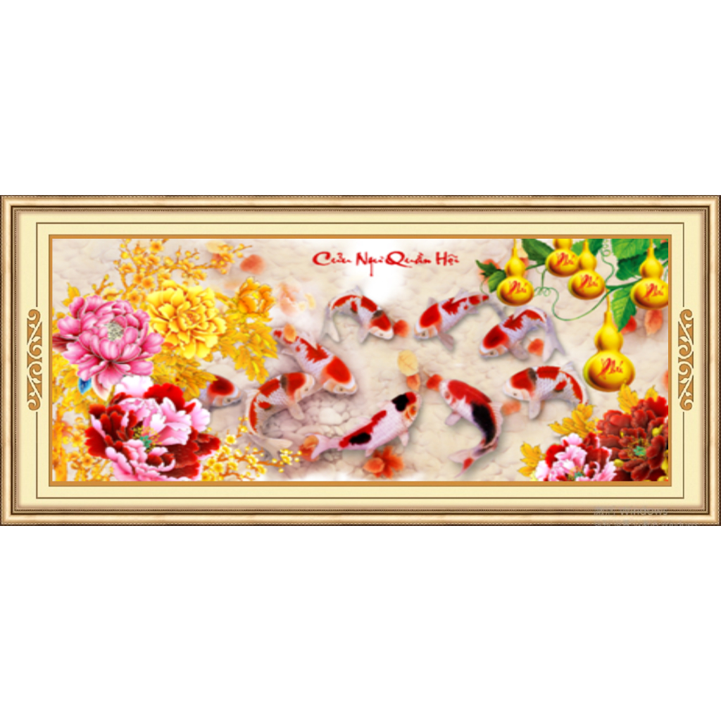 ภาพวาดเพชร - ภาพวาดปักครอสติช Cuu Ngu Quan Hoi 9 ปลา 3D LV3410 VS244 - ยังไม่จบ