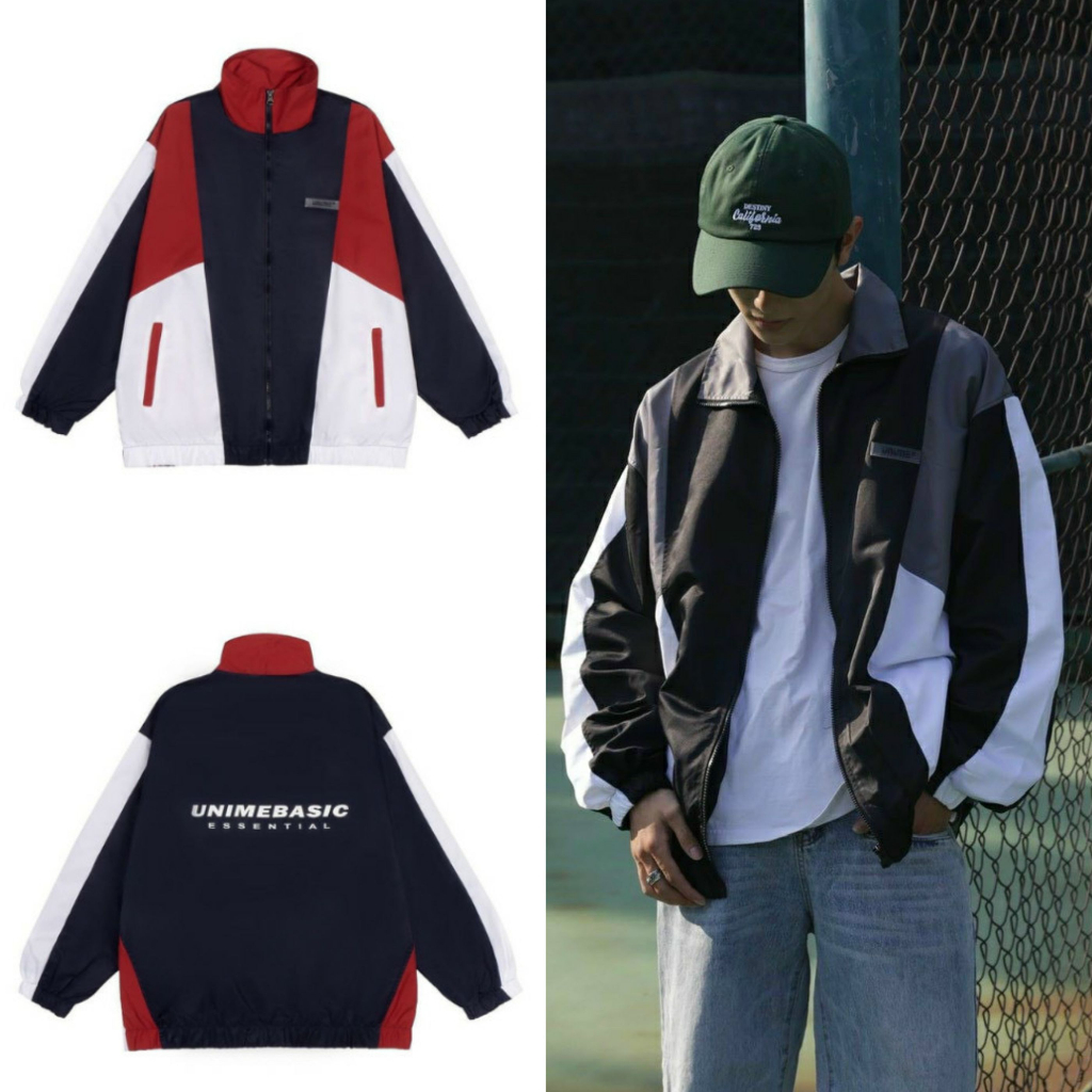 Unimebasic LOGO เสื้อแจ็คเก็ตร่มชูชีพ 2 ชั้นสําหรับผู้ชายและผู้หญิง Ulzzang Unisex Loose Form Plain Bomber Jacket - Fs.shop68
