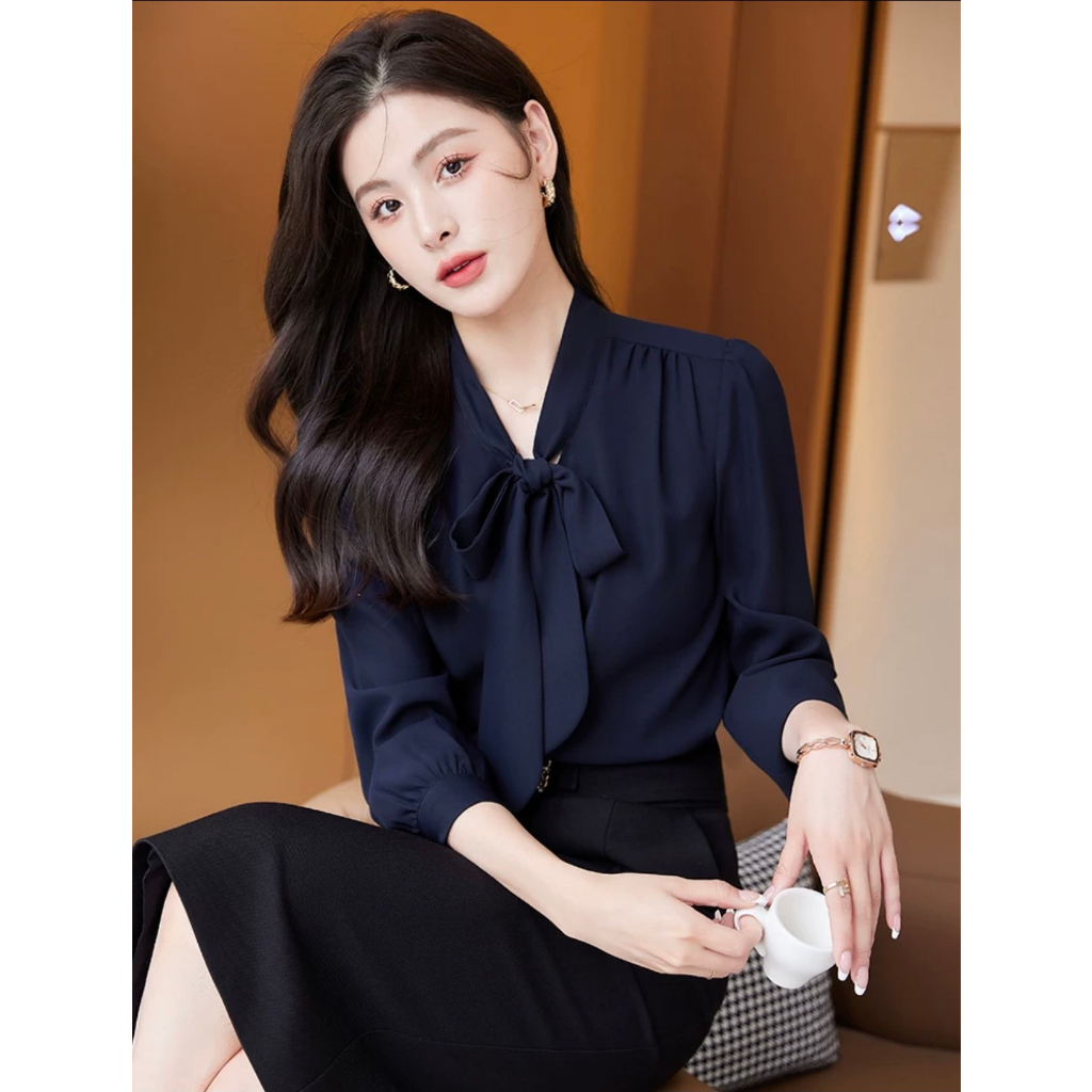 เสื้อเชิ้ตสํานักงานผู้หญิง U30 U40 U50 เสื้อเชิ้ตผู้หญิงคอปกโบว์เล็กหรูหรา Office Fashion_Store