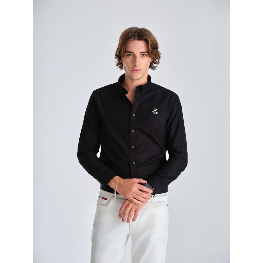 Beverly Hills Polo Club - เสื้อเชิ้ตแขนยาวผู้ชาย Slim Fit สีดํา - CMLSS23TL010