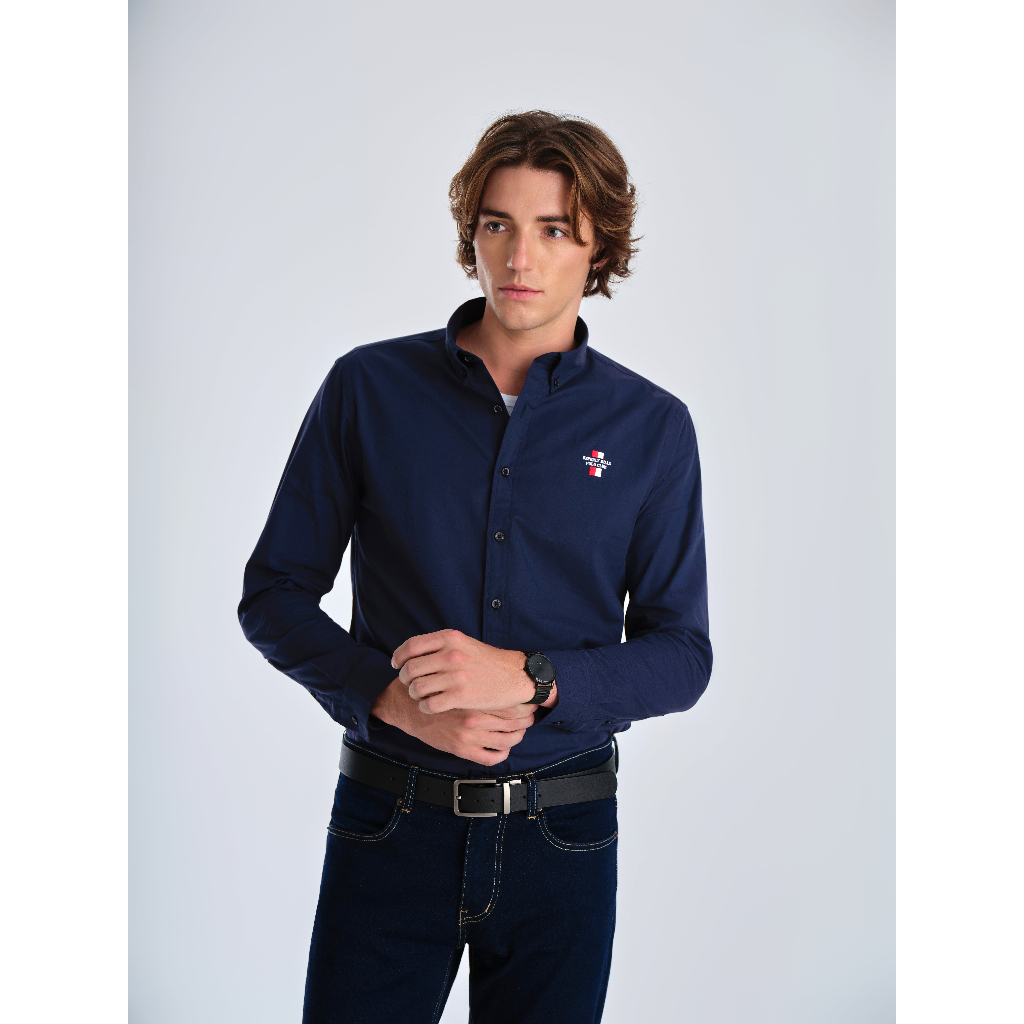 Beverly Hills Polo Club - เสื้อเชิ้ตแขนยาวผู้ชาย Slim Fit สีกรมท่า- CMLSS23TL008