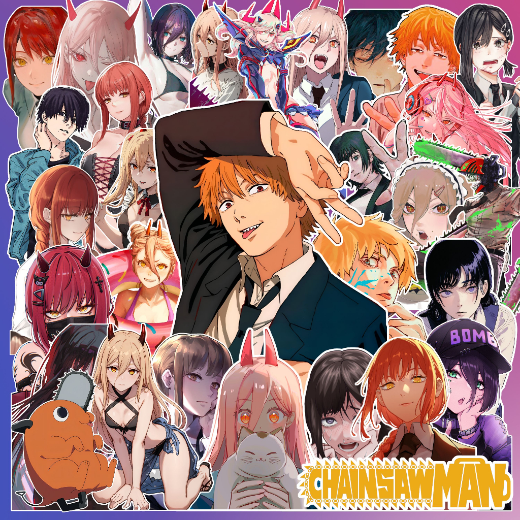 [ชุด 50 ชิ้น] สติ๊กเกอร์ Chainsaw Man, สติ๊กเกอร์นักล่าปีศาจ, สติ๊กเกอร์, สติ๊กเกอร์ Aki,Power,Denji