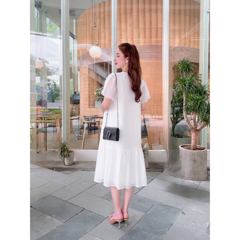 ชุดไปทะเลยาวหางปลาผ้าไหมสีขาว-ชุดคลุมท้องสํานักงานคอกลมแขนสั้นที่หรูหราและเย็น - รูปที่ 3