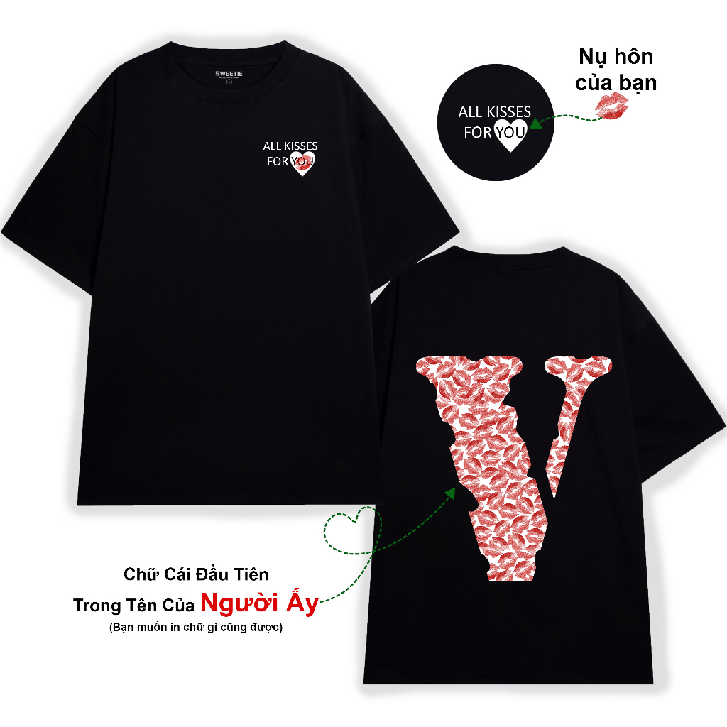 [ALL KISSES FOR YOU] เสื้อยืดพิมพ์ลาย Kiss รวมตัวอักษร (จาก AZ) Cotton 100% 250gsm พร้อมกล่องของขวัญ