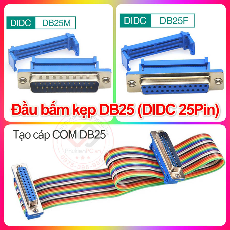 DIDC 25Pin COM DB25 หัวแคลมป์ตัวผู้ (พินตัวผู้), BD25 ตัวเมีย (พินตัวเมีย) ใช้สร้างสาย DB25, LPT COM