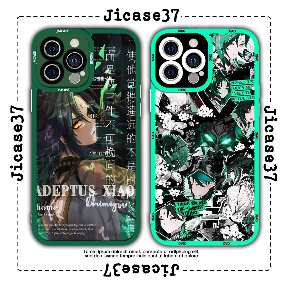 JM CASE Genshin Impact Xiao ตัวละครเกมขอบสี่เหลี่ยม iphone CASE 6/6pl/6s/6spl/7/7pl/8/8pl/x/xs/11/12