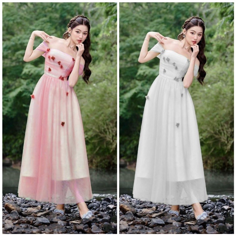 Ms1552y 2 IN 1 FLAT SHOULDER DRESS WITH FLOWERED BREAST ขนาดเต็ม S/M/L/XL
