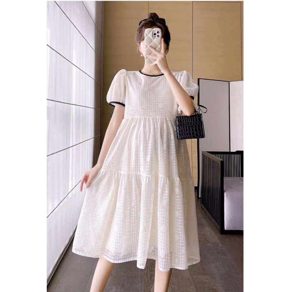 ชุดคลุมท้องสวยๆ [VB66] ชุดคลุมท้องปาร์ตี้ babydoll ครีม