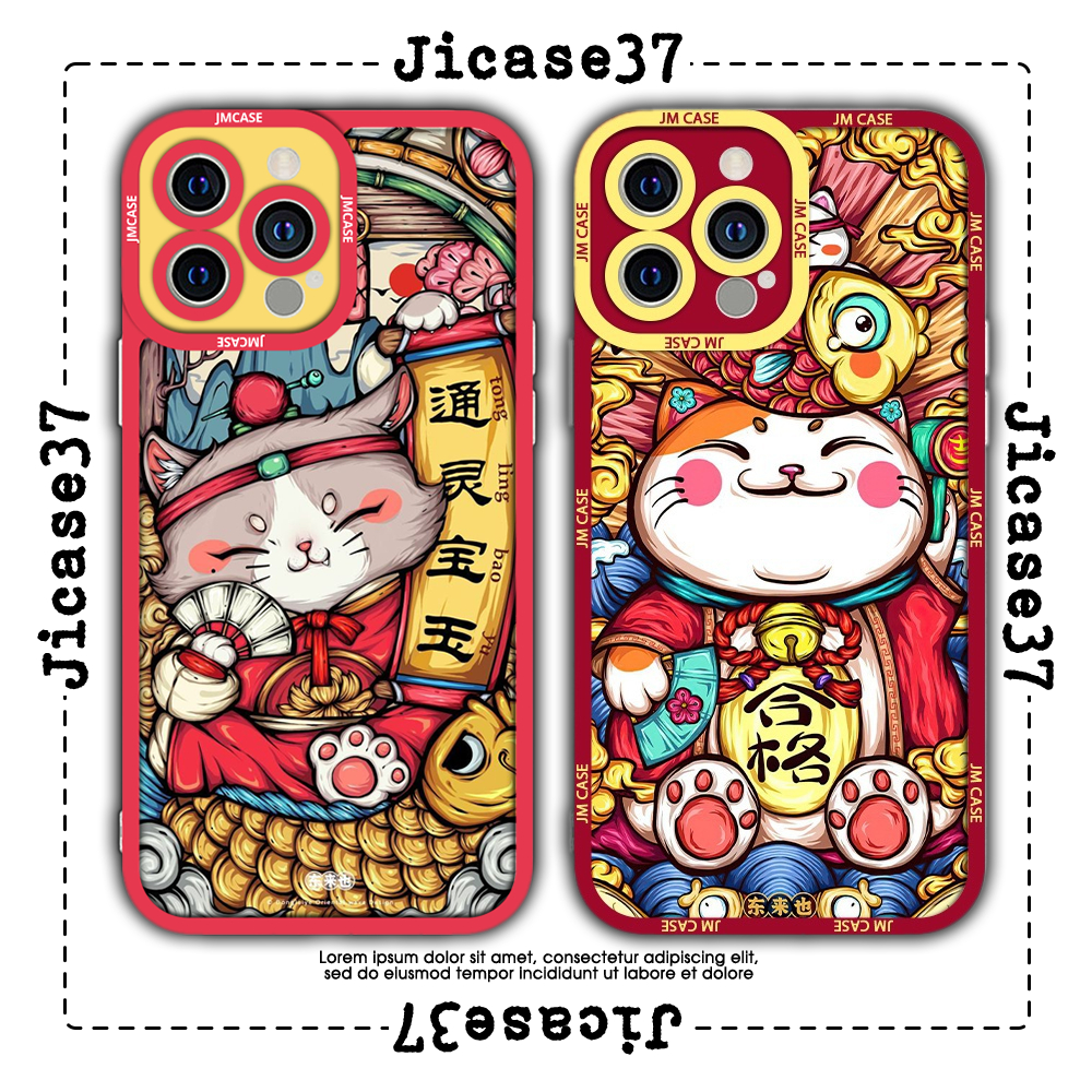 JM CASE Square Edge iphone CASE Lucky Cat Golden Carp 6/6pl/6s/6spl/7/7pl/8/8pl/x/xs/11/12/13/pro/ma