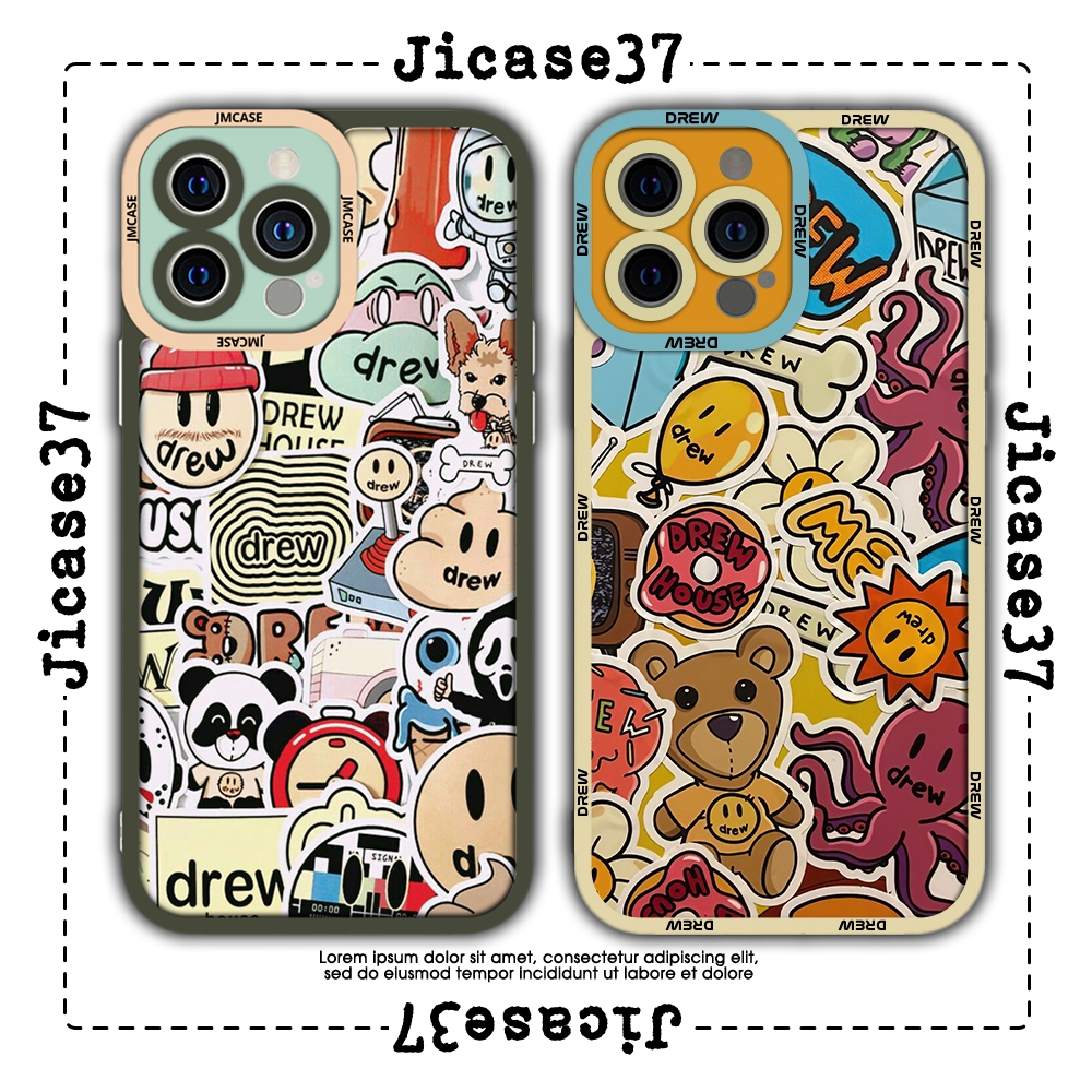 JM CASE Drew house ขอบสี่เหลี่ยม iphone CASE พร้อมบุคลิกภาพและสี 6plus/6s/6splus/7/7plus/8/8plus/x/x