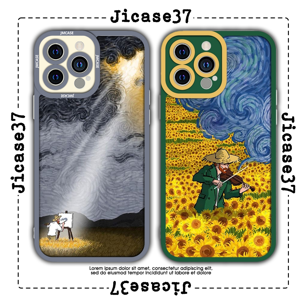 JM CASE Vincent Van Gogh ขอบสี่เหลี่ยมย้อนยุควินเทจ iphone CASE 6/6pl/6s/6spl/7/7pl/8/8pl/x/xs/11/12