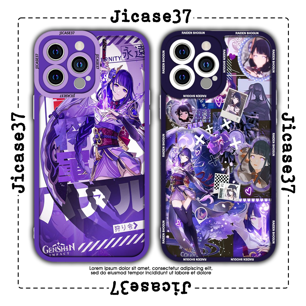 JM CASE Genshin Impact ขอบสี่เหลี่ยม iphone CASE Raiden Shogun ตัวละครเกม 6/6pl/6s/6spl/7/7pl/8/8pl/