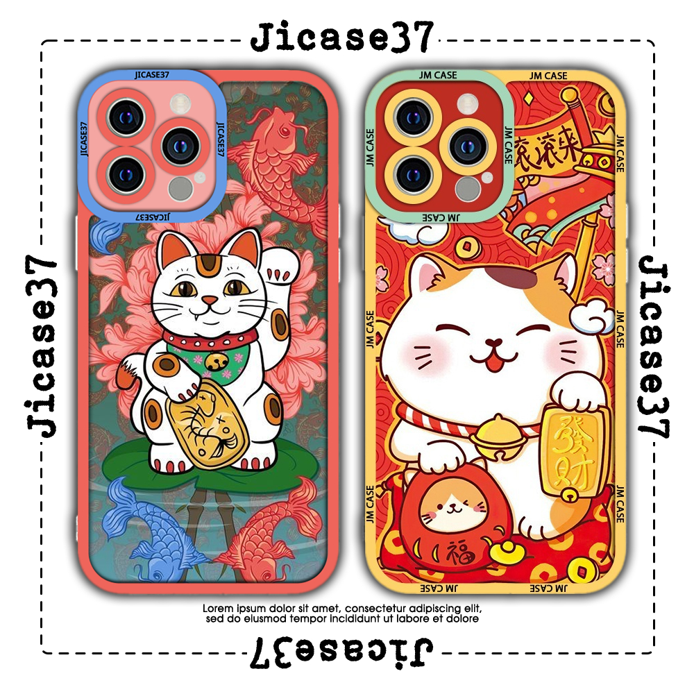JM CASE Square Edge iphone CASE Fortune Cat 6plus/6s/6splus/7/7plus/8/8plus/x/xs/11/12/pro/max/plus/