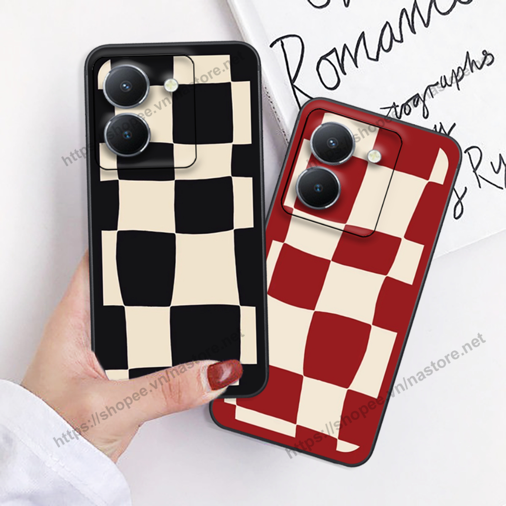 เคส Vivo Y36 / Vivo Y78 / VIVO Y78 5G หน้ายิ้ม ลายตารางหมากรุก เรียบง่าย น่ารัก