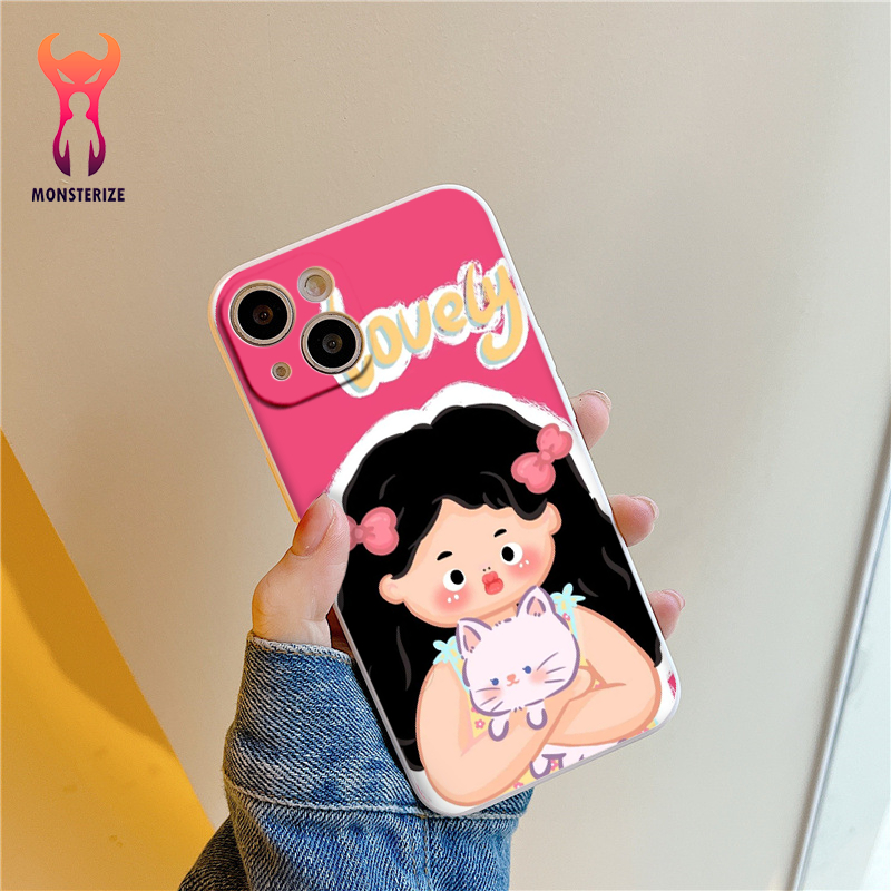 Girl เคสป้องกันกล้องขอบสี่เหลี่ยมน่ารักสําหรับ iphone 6 ถึง 14promax - e7355b