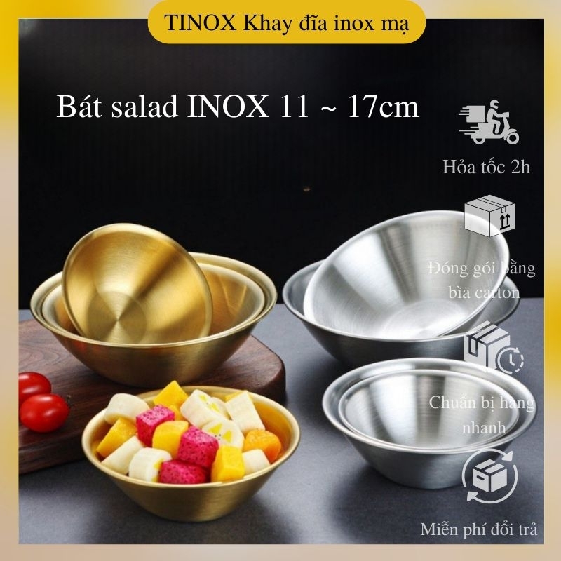 เกาหลี 201 ชามสแตนเลส TINOX Flared ชามสลัด A-Line สีขาวทองก๋วยเตี๋ยวข้าว 11.5-17 ซม.BI012