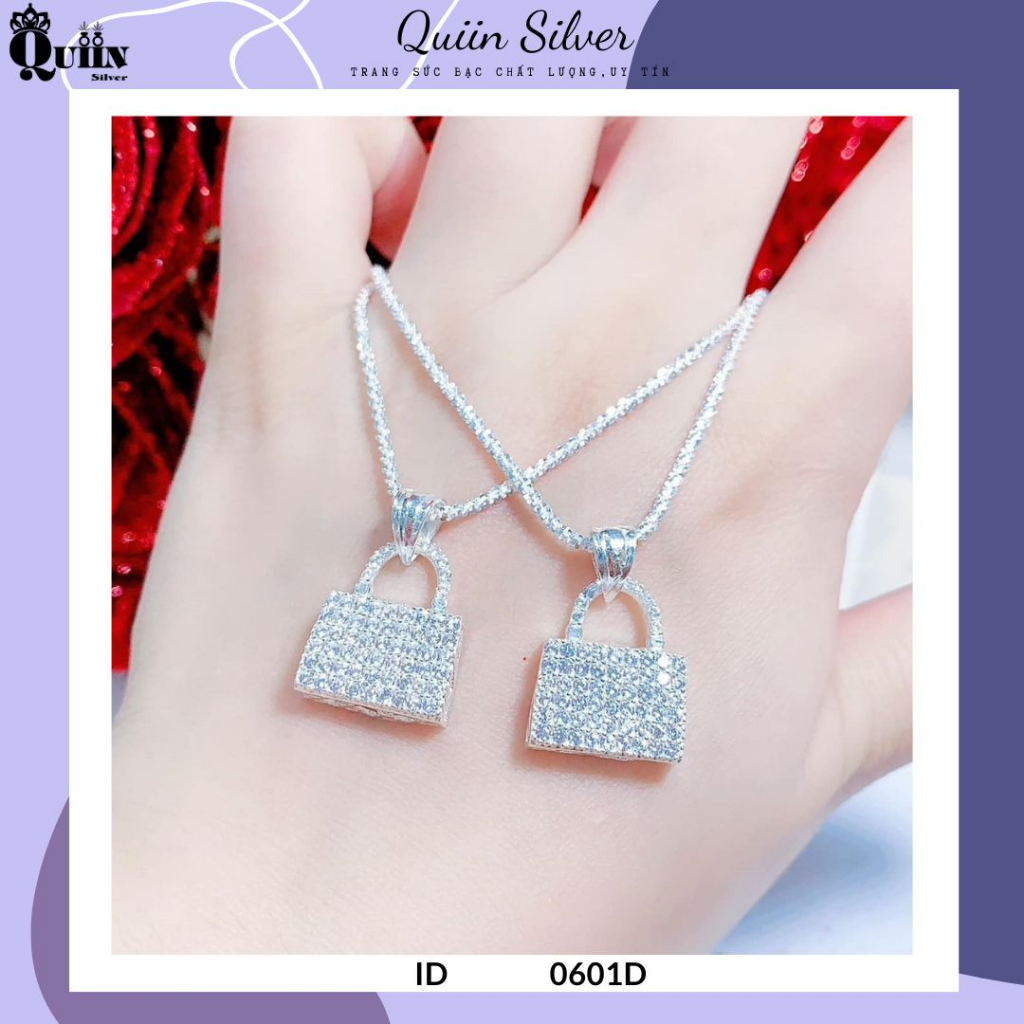 S925 Quiin Silver Chain/สร้อยคอ - รูปทรงกระเป๋าถือสําหรับผู้หญิง 0601D