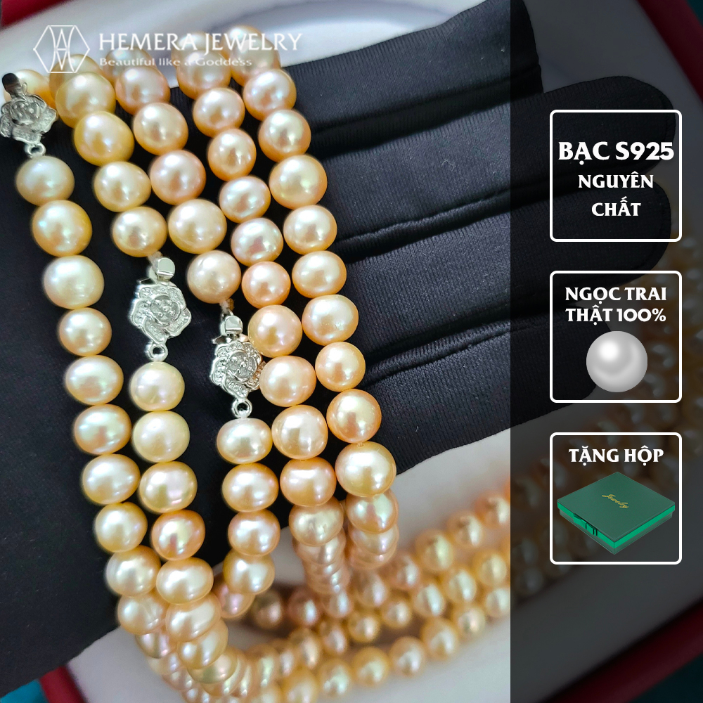 สร้อยคอ Hemera ที่สมบูรณ์แบบพร้อมไข่มุกน้ําจืดคุณภาพ AAA สีส้มสวย-ชมพู HMR61AAA