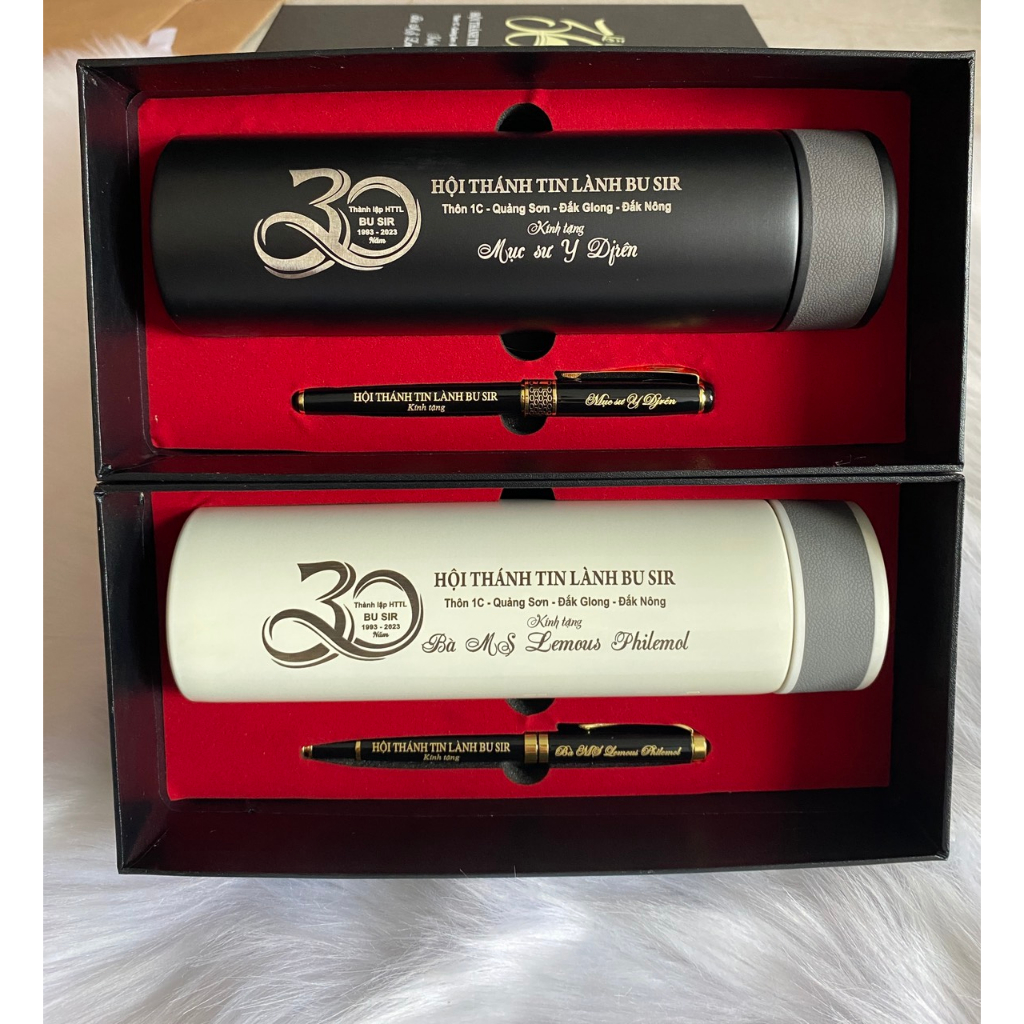 คอมโบ 316 กระติกน้ําร้อนและปากกาลายเซ็นแกะสลัก - ของขวัญที่สวยงามและมีความหมาย ชุดสําหรับเจ้านาย ครู