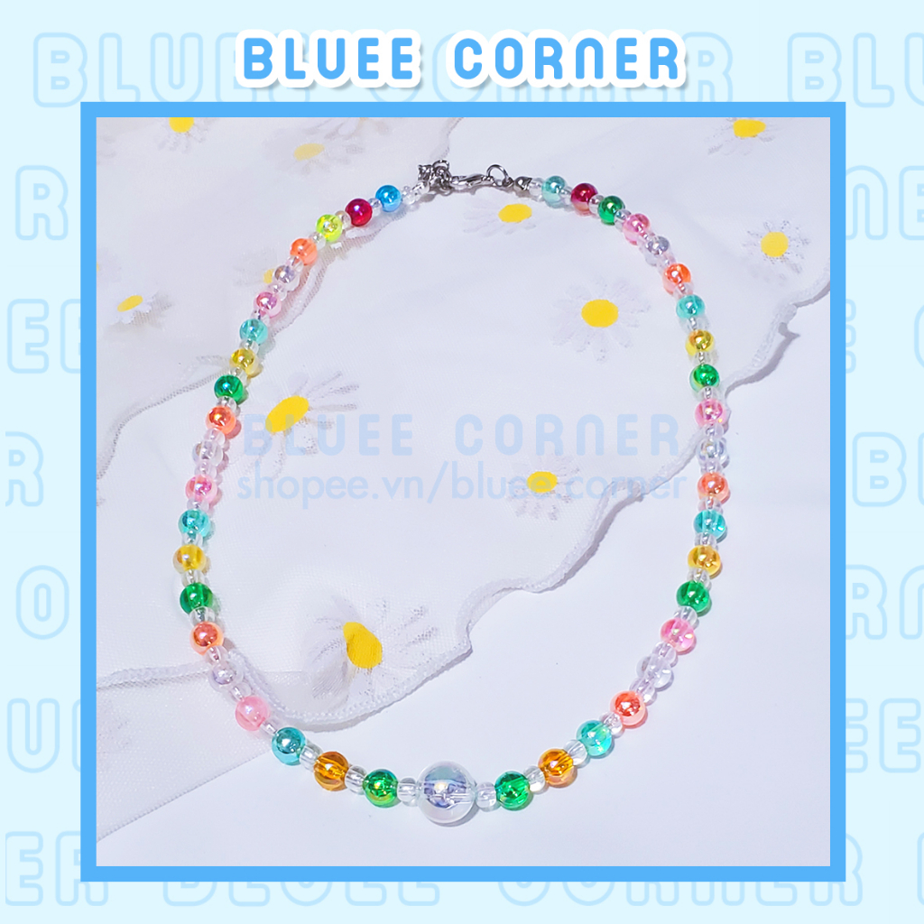 สร้อยคอแฮนด์เมดลูกปัดหลากสีเรียบและน่ารัก - Bluee Corner - H3004.1