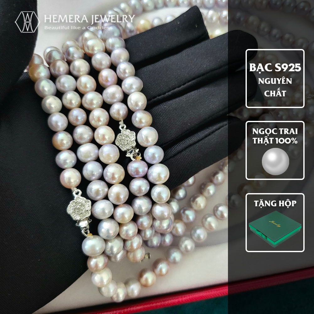 สร้อยคอ Hemera ที่สมบูรณ์แบบพร้อมไข่มุกน้ําจืดคุณภาพ AAA สีม่วงเงา HMR61AAA